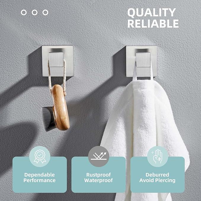 Angle Simple Towel Hooks for Bathroom, SUS 304 Stainless Steel Robe Coat Hooks for Wall, Brushed Nickel, 2 Pack - ModernBath