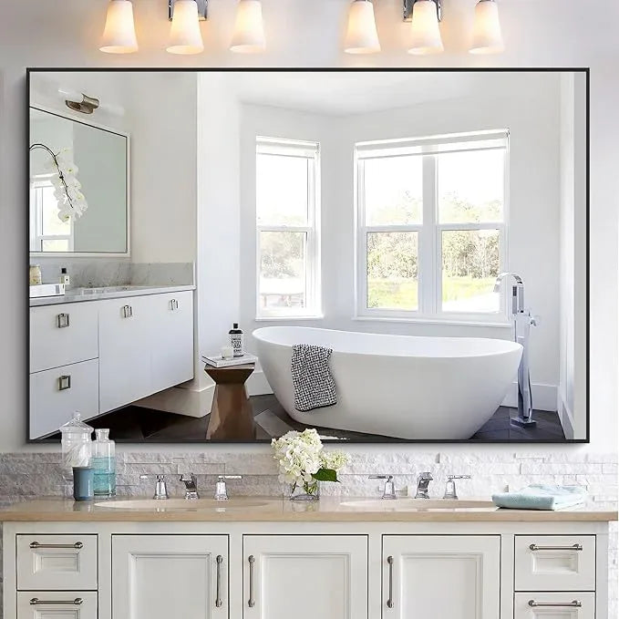 KOCUUY 60x40 Inch Large Black Wall Mounted Mirror,Aluminum Framed Decorative Rectangular Bathroom Mirror for Wall Over Sink,Vanity Mirror for Bedroom Living Room Bathroom,Functional Oversized Mirror - ModernBath