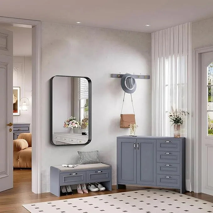 FORBATH 40x24 Inch Bathroom Mirror for Wall, Black Metal Framed Vanity Mirrors for Over Sink, Rounded-Corner Rectangle Mirror for Bedroom Living Room Entryway Hallway, Hangs Horizontal or Vertical - ModernBath