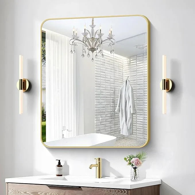 Gold Bathroom Mirror,30x36 inch Wall Mirror for Bathroom Wall Mounted,Round Rectangle Mirror for Bathroom Over Sink,Modern Frame for Home Decor Living Room,Bedroom Entryway,Horizontal/Vertical - ModernBath