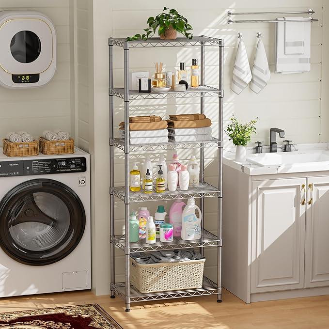 5 tire Shelves Storage Wire Shelving Unit Metal Shelf Adjustable Organizers Storage Shelving with Wheels for Bathroom Laundry Room Kitchen Pantry12”D x 22”W x 69”H Silver - ModernBath