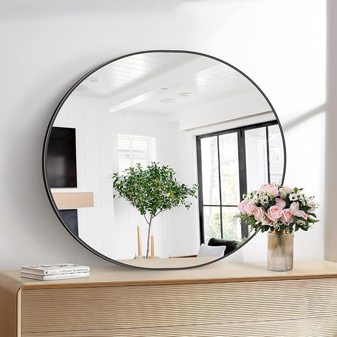 Bathroom Mirrors, 36" x40" Black Mirrors, Oval Vanity Mirrors, Metal Framed Wall Mounted Mirrors, Vertical/Horizontal Mirror for Bathroom Bedroom Entryway Living Room - ModernBath