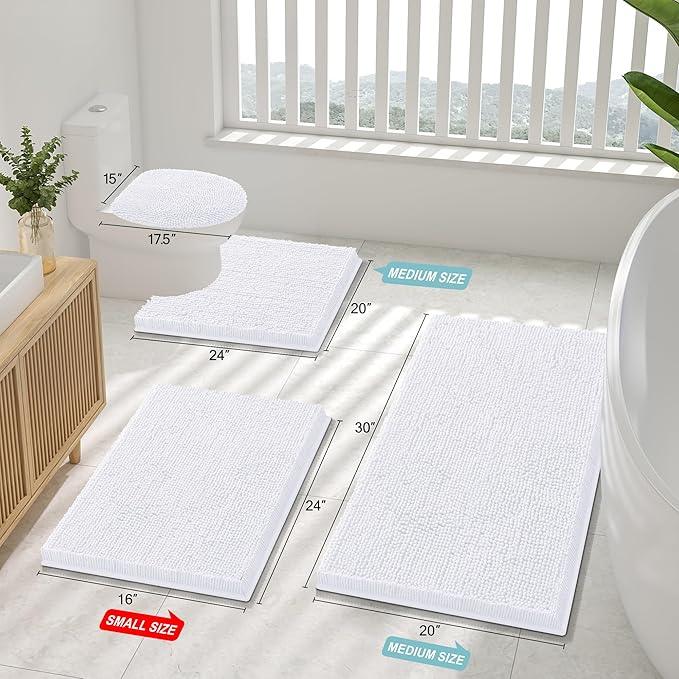 Smiry Luxury Chenille Toilet Rugs U-Shaped 24x20, Soft Absorbent Non-Slip Contour Bathroom Rugs for Toilet, Machine Washable Contoured Bath Mats, White - ModernBath
