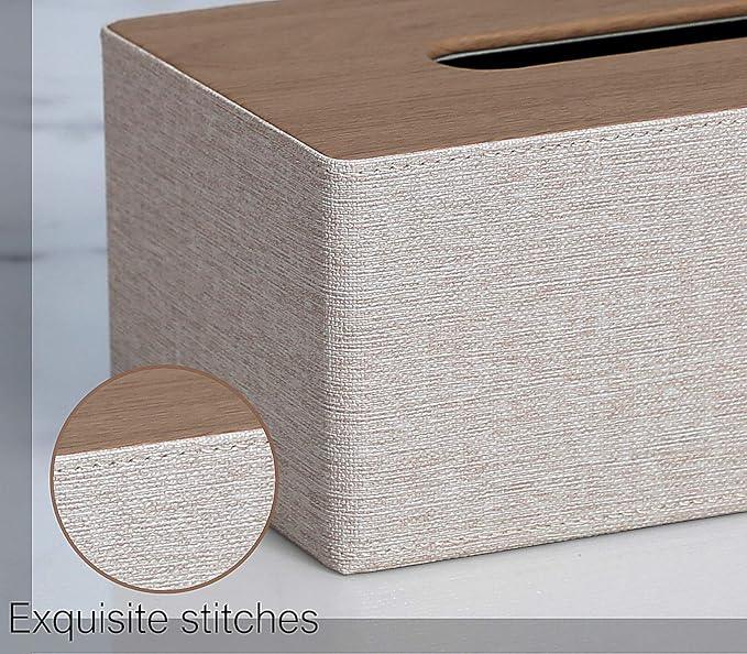 GOLRANLYE Tissue Box Cover Rectangular 9.8"(L) x 5.3"(W) x 4.3"(H) Refined Modern PU Leather Facial Tissue Dispenser Box Holder for Dresser Bathroom Decorative (Beige) - ModernBath
