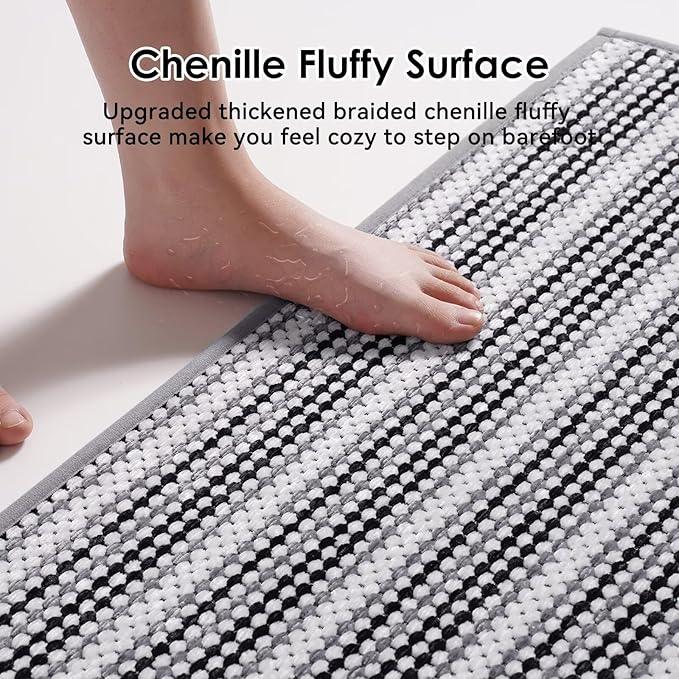 YDKGL Bathroom Rugs Non Slip Washable Bath Rugs Super Absorbent Chenille Bathroom Mat Thin Bath Mats Quick Dry Bath Mat Low Pile,Black 20x31 - ModernBath
