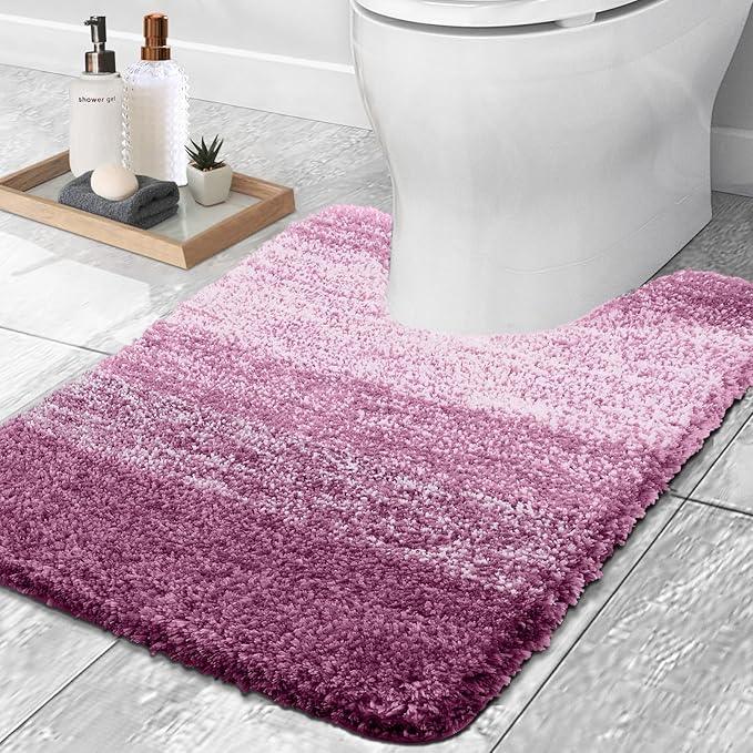 OLANLY Luxury Toilet Rugs U-Shaped 24x24, Extra Soft and Absorbent Microfiber Bathroom Rugs, Non-Slip Plush Shaggy Bath Mat, Machine Wash Dry, Contour Bathroom Mats for Toilet Base, Pinkish-Purple - ModernBath
