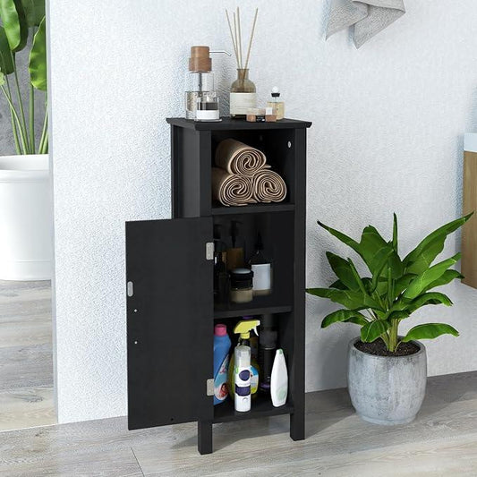 DORTALA Bathroom Floor Storage Cabinet, Bathroom Storage Organizer w/Single Door & Adjustable Shelf, Corner Floor Cabinet for Bathroom, Living Room, Kitchen, Black - ModernBath