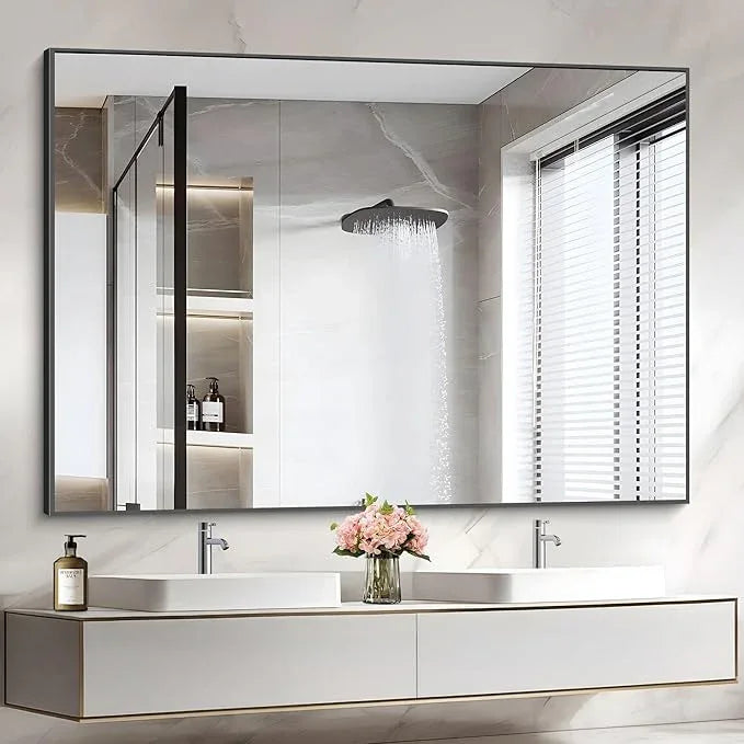 COFENY 36x50inch Bathroom Mirror, Black Rectangle Mirrors with Thin Metal Frame, Large Rectangular Wall Mirror for Bathroom, Living Roomm, Hair Salon, Big Farmehouse Mirror Hang Horizontal/Vertical - ModernBath