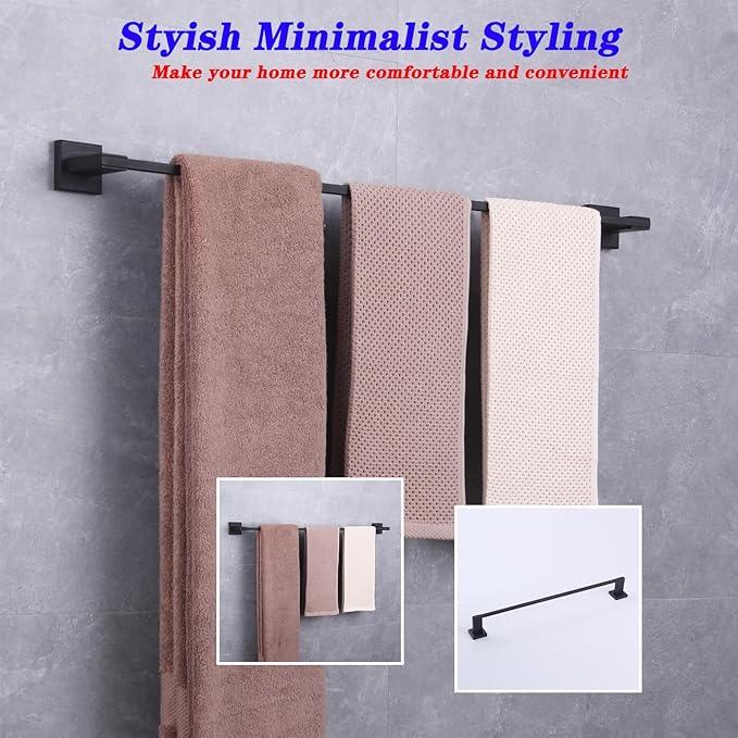 GERZWY Matte Black Towel Bar, 30 Inch Stainless Steel Bathroom Wall Mounted Towel Rail, Hand Towel Holder JG1901A75-BK - ModernBath