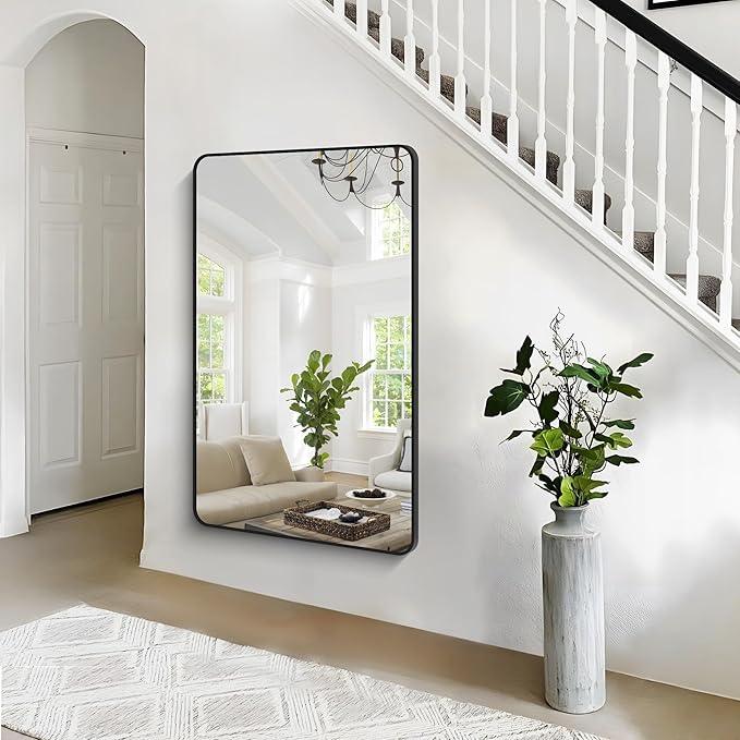 55x36 inch Bathroom Mirror,Black Rectangle Mirror,Wall Mounted Bathroom Frame Vanity Mirror with Round Corner for Bedroom Living Room, Entryway Hangs Horizontal or Vertical - ModernBath