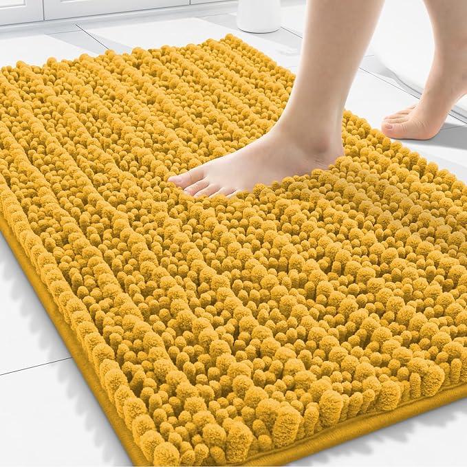 Smiry Bathroom Rugs Mat 30x20, Extra Soft Absorbent Chenille Bath Rugs, Non Slip Rubber Backing Machine Washable Quick Dry Bath Mats for Bathroom Floor, Tub, Shower, Home Accessories, Golden Yellow - ModernBath