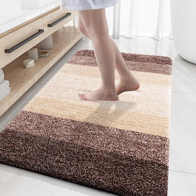 OLANLY Bathroom Rug Mat 59x35, Extra Soft and Absorbent Microfiber Bath Rugs, Non-Slip Plush Shaggy Bath Carpet, Machine Wash Dry, Bath Mats for Bathroom Floor, Tub and Shower, Brown - ModernBath