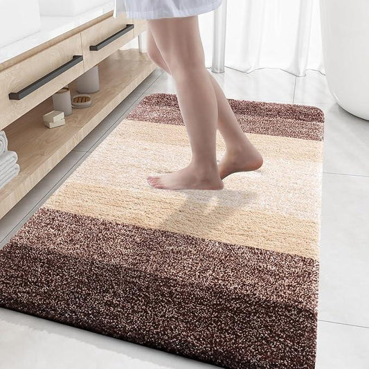 OLANLY Bathroom Rug Mat 59x35, Extra Soft and Absorbent Microfiber Bath Rugs, Non-Slip Plush Shaggy Bath Carpet, Machine Wash Dry, Bath Mats for Bathroom Floor, Tub and Shower, Brown - ModernBath