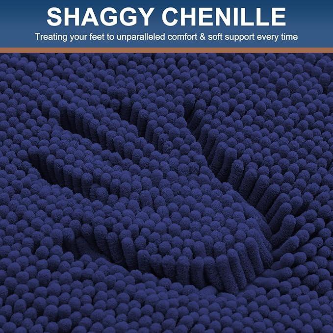 Smiry Luxury Chenille Bathroom Rugs 30x20, Extra Soft and Absorbent Shaggy Bath Mat, Machine Washable, Non-Slip Plush Carpet Runner for Tub, Shower, and Floor, Home Decor Accessories, Deep Blue - ModernBath