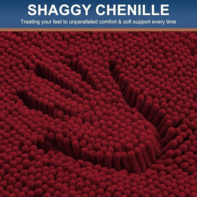 Smiry Luxury Chenille Bathroom Rugs 24x16, Extra Soft and Absorbent Shaggy Bath Mat, Machine Washable, Non-Slip Plush Carpet Runner for Tub, Shower, and Floor, Home Decor Accessories, Red - ModernBath