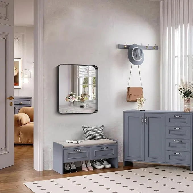 FORBATH 24x20 Inch Bathroom Mirror for Wall, Black Metal Framed Vanity Mirrors for Over Sink, Rounded-Corner Rectangle Mirror for Bedroom Living Room Entryway Hallway, Hangs Horizontal or Vertical - ModernBath