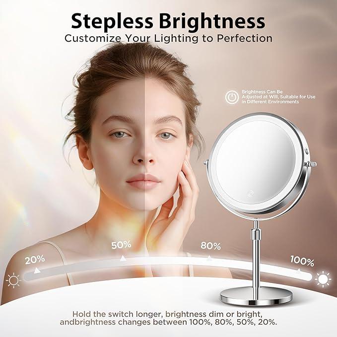 tubbede Makeup Mirror, 1X/30X Magnification with 3 Level LED Lights, 5000 mAh Rechargeable Double Sided 9” Magnifying Mirror with 360° Rotation, Perfect for Precision Grooming and Makeup, Women Gift - ModernBath