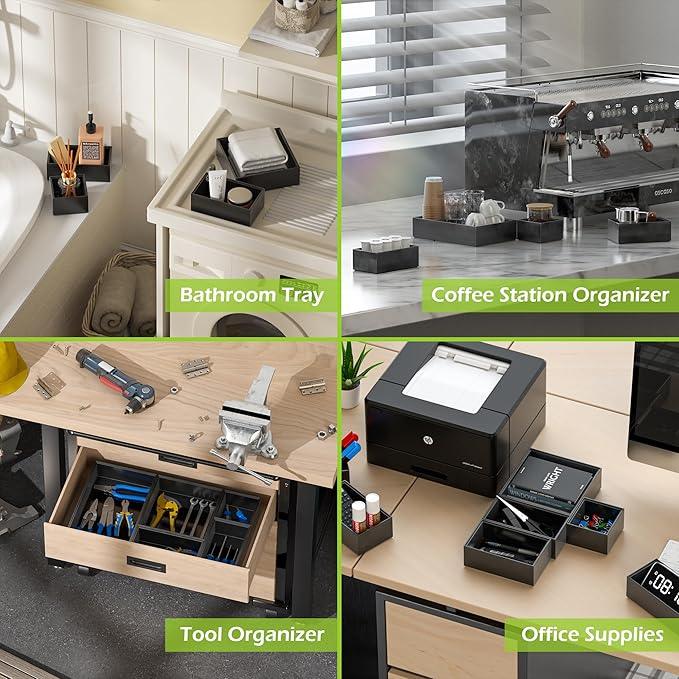 Bamboo Drawer Organizer Set, 5 PCS Multi-use Varied Sizes Junk Drawer Organizer Kitchen Storage Box for Office, Home, Bedroom, Bathroom, Black - ModernBath