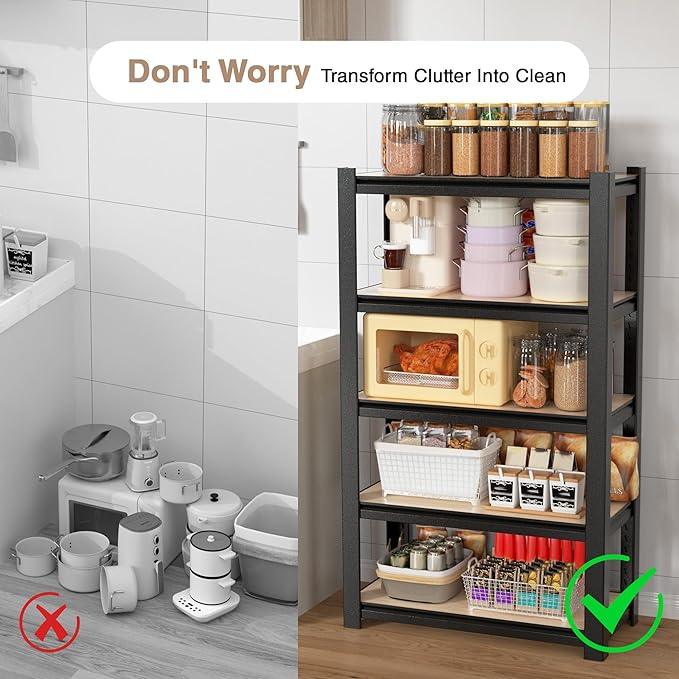 WORKPRO House 5-Tier Shelving Unit, 3000lbs Adjustable Storage Shelves, Boltless Book Shelf, Shelf Organizer for Kitchen, Living Room, Bathroom, Wood Grain Pattern, Waterproof Board, 24-1/10"W, Black - ModernBath