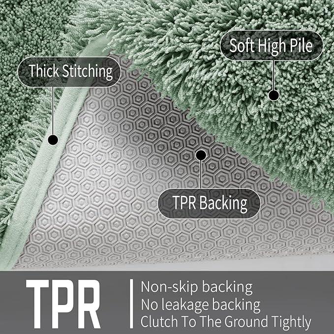 Yimobra U Shaped Toilet Bath Rug, Fluffy Plush, Super Shaggy Soft Non Slip, Water Absorbent Microfiber Bath Mat, Dries Quickly, Machine Washable Thick Bathroom Rugs, 20"x 24", Pure Light Green - ModernBath
