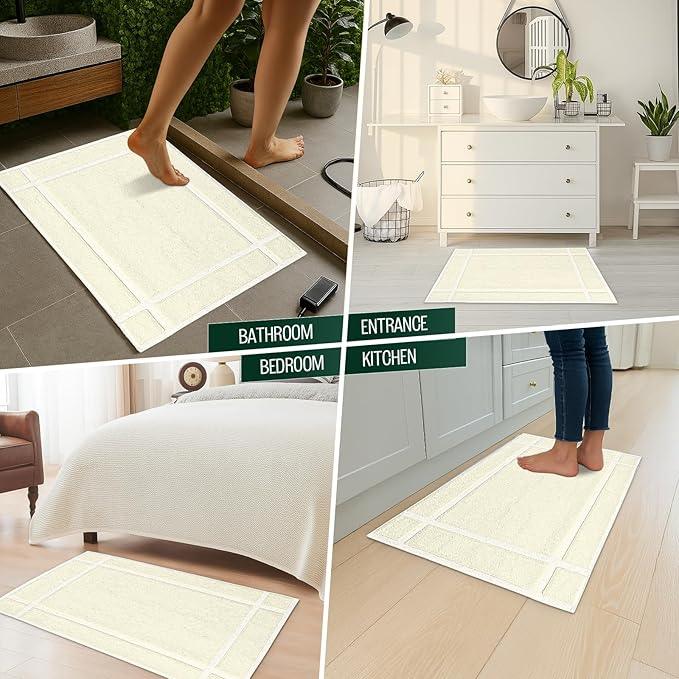 Pearl Linens Pack of 2 100% Cotton Bathmat 20x30 inches, Soft & Absorbent Quick Dry Bathroom Mat Set, Not Bathroom Rugs, After Shower Mat, Bath Tubmat, 687 GSM, Machine Washable, Ivory - ModernBath