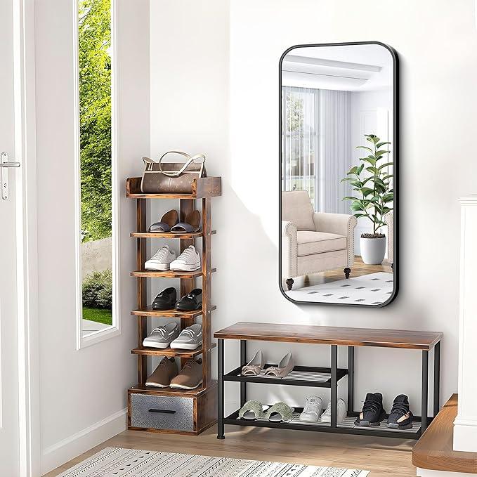 BONEWEI 20x40 inch Bathroom Mirror,Black Rectangle Mirror,Wall Mounted Bathroom Frame Vanity Mirror with Round Corner for Bedroom Living Room,Entryway Hangs Horizontal or Vertical - ModernBath