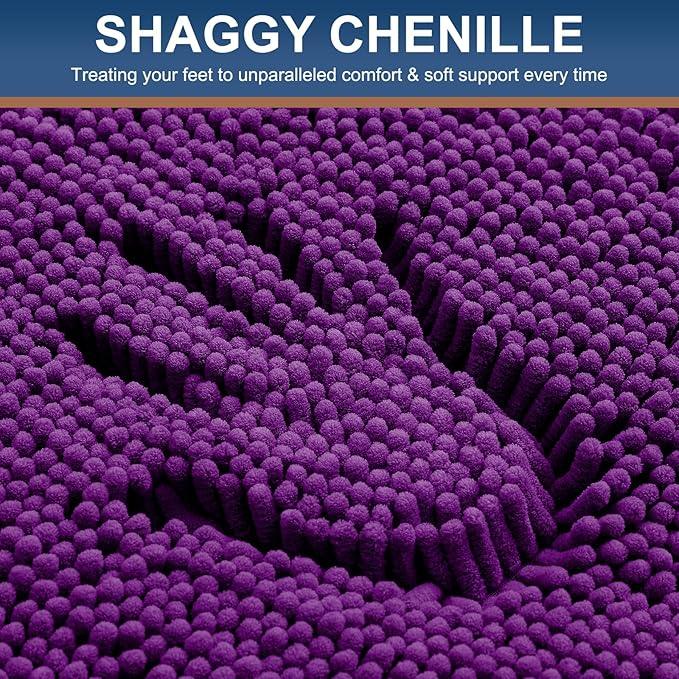 Smiry Luxury Chenille Bathroom Rugs 24x16, Extra Soft and Absorbent Shaggy Bath Mat, Machine Washable, Non-Slip Plush Carpet Runner for Tub, Shower, and Floor, Home Decor Accessories, Violet - ModernBath
