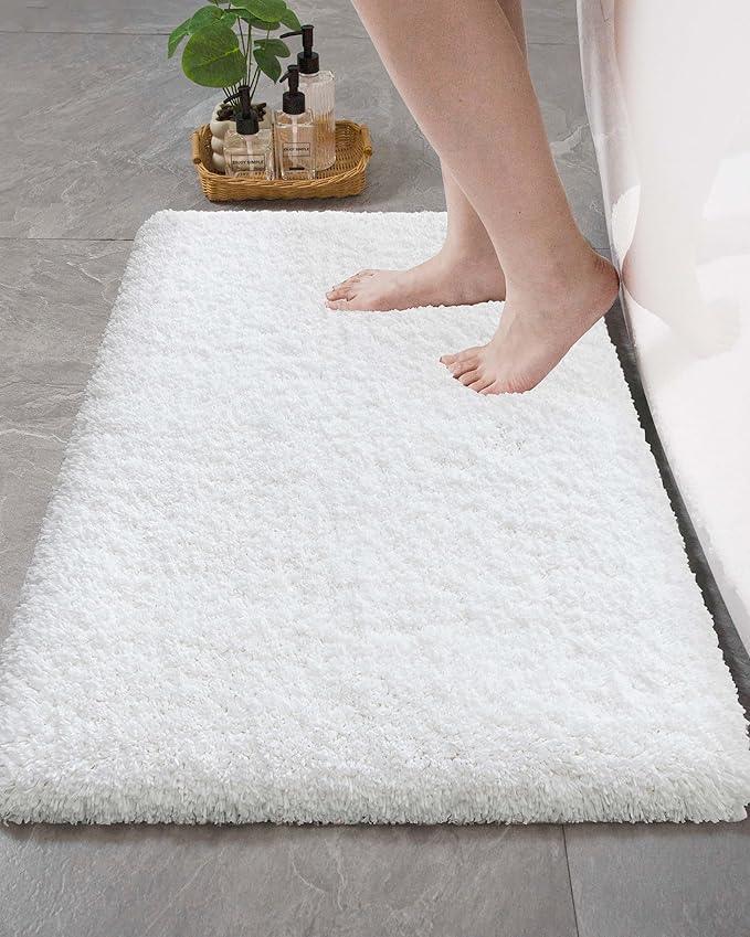 Ruggnovea Bathroom Rugs Non Slip Washable, Ultra Soft Thick Shaggy Absorbent Bath Mats, High Density Foam Latex Non Slip Backing Bath Rugs, Microfiber Bath Mats for Bathroom Floor&Sink,24x17,White - ModernBath