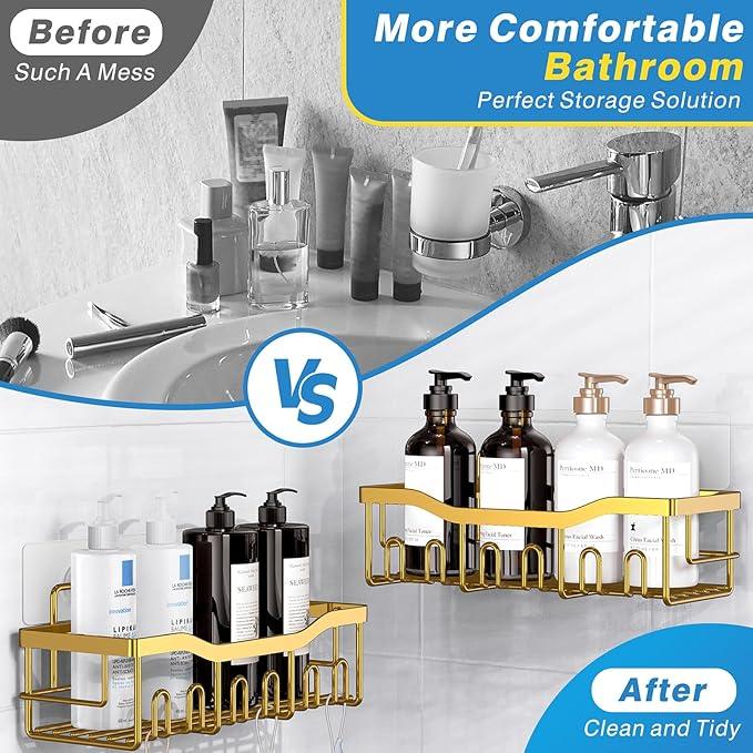 EUDELE 5-Pack Rustproof Stainless Steel Shower Caddy – No Drill Adhesive Bathroom Organizer with Large Capacity, Spacious Shower Shelves for Inside Shower, Kitchen & Home Decor Storage-XL Size - ModernBath