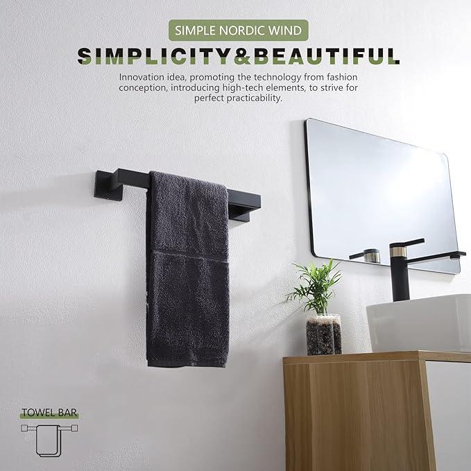 KOKOSIRI 12-Inch Single Towel Bar, Bathroom Kitchen Towel Holder, Wall Mounted SUS304 Stainless Steel Towel Rack 2 Pack, Matte Black, B4003BK-L12-P2 - ModernBath