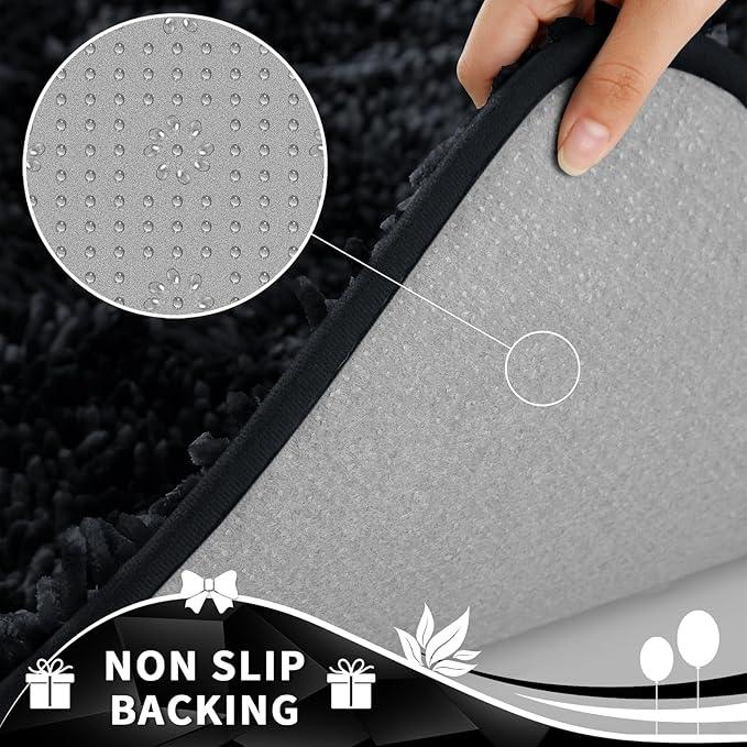 Yimobra Toilet Rugs U Shaped Washable, Extra Thick Soft Absorbent Chenille Contour Bathroom Rugs for Toilet 24x24 Inch, Quick Dry Non Slip Toilet Mat for Bath Floor, Black - ModernBath