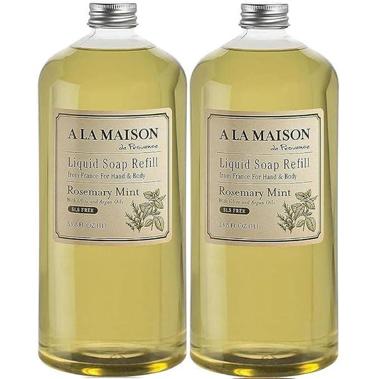 A LA MAISON French Liquid Hand Soap Refill, Rosemary Mint - Natural Hand Wash Made with Essential Oils - Biodegradable, Plant-Based, Vegan, Cruelty-Free, Alcohol & Paraben Free (33.8 oz, 2 Pack) - ModernBath