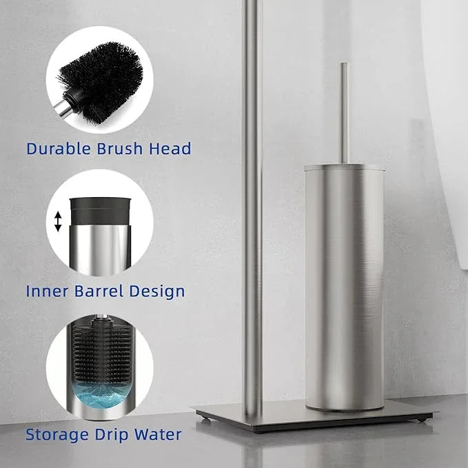 RUACQ Toilet Paper Holder Stand with Toilet Brush and Holder Set, 304 Stainless Steel Bathroom Toilet Tissue Paper Roll Holder Free Standing, Weighted Base, Heavy Duty (Brushed Nickel) - ModernBath