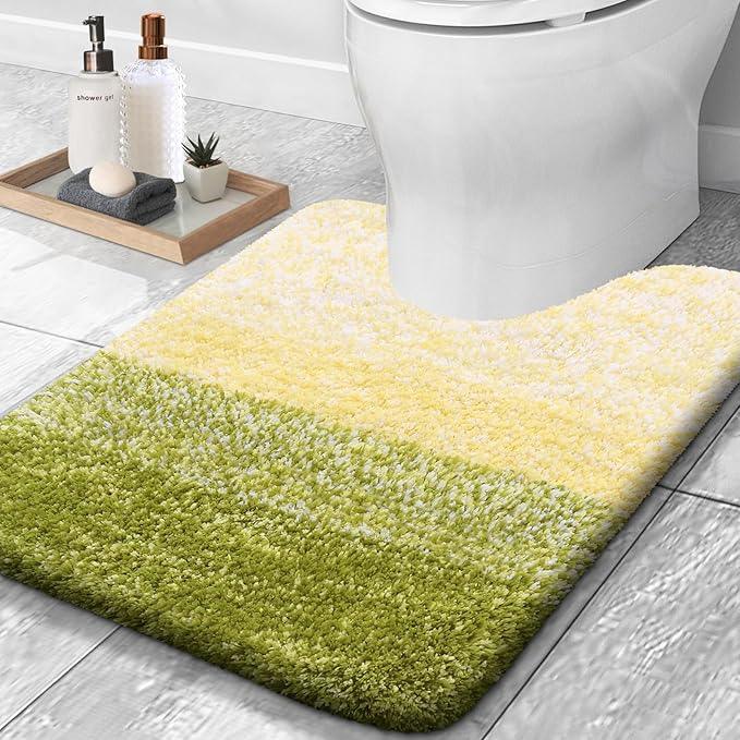 OLANLY Luxury Toilet Rugs U-Shaped 24x20, Extra Soft and Absorbent Microfiber Bathroom Rugs, Non-Slip Plush Shaggy Bath Mat, Machine Wash Dry, Contour Bathroom Mats for Toilet Base, Olive Green - ModernBath