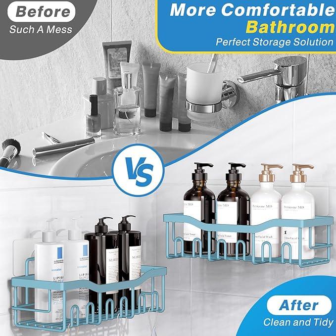 EUDELE Shower Caddy 2 Pack, Adhesive Shower Organizer for Home Decor & Kitchen Organizers, No Drilling, Rustproof Stainless Steel Bathroom Shelves - ModernBath