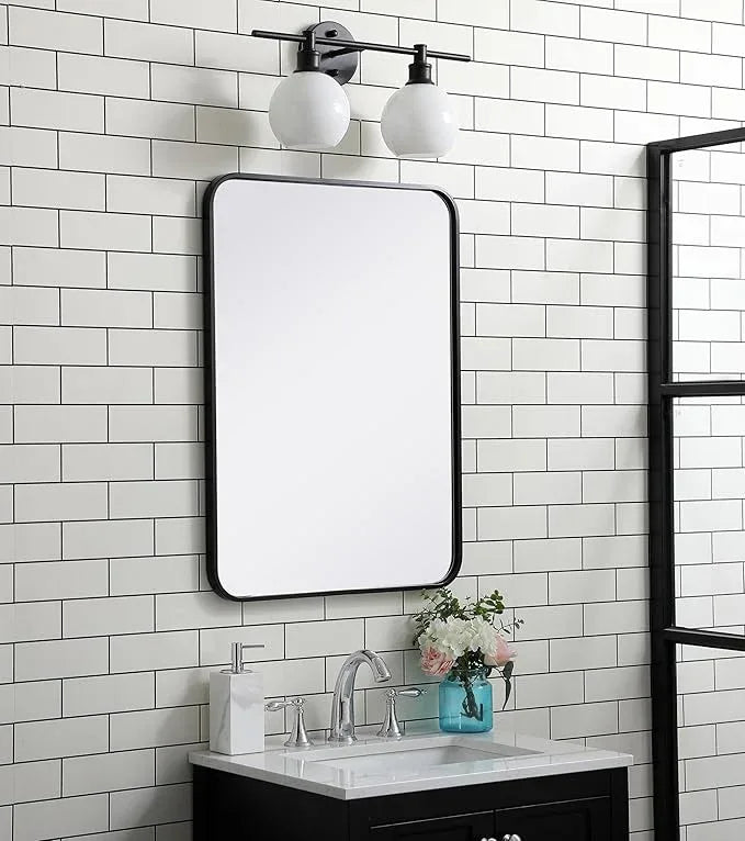 ARS Concepts Aura, Soft Corner Metal Rectangular Mirror 22X30 Inch in, Modern, Black - ModernBath