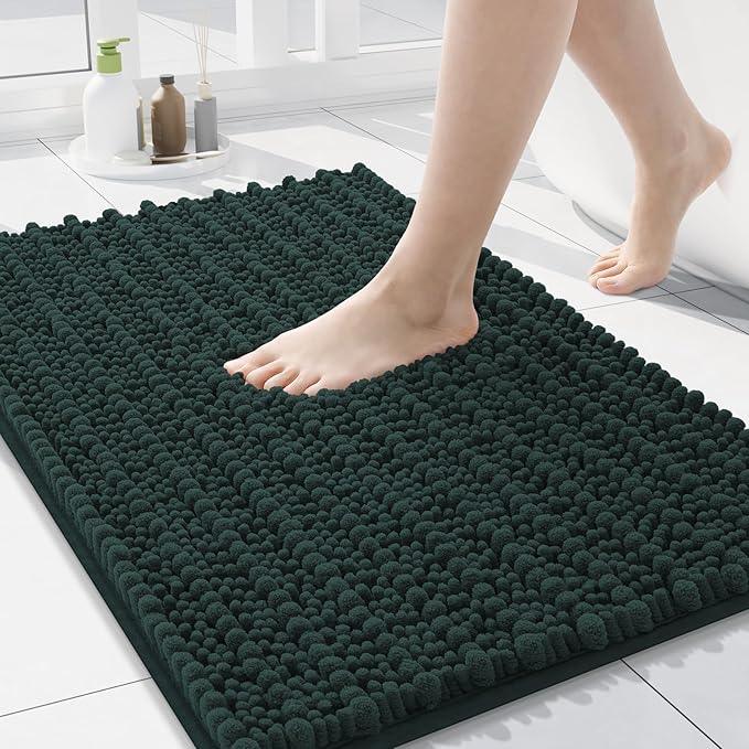 Arotive Luxury Chenille Bathroom Rug Mat, Extra Soft Thick Absorbent Shaggy Bath Rugs, Non-Slip Machine Wash Dry, Plush Bath Mats for Bathroom, Shower and Tub, 30x17, Dark Green - ModernBath