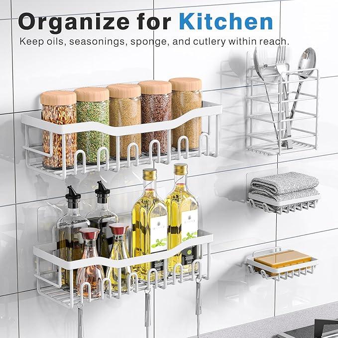 EUDELE 5-Pack Rustproof Stainless Steel Shower Caddy – No Drill Adhesive Bathroom Organizer with Large Capacity, Spacious Shower Shelves for Inside Shower, Kitchen & Home Decor Storage-XL Size - ModernBath