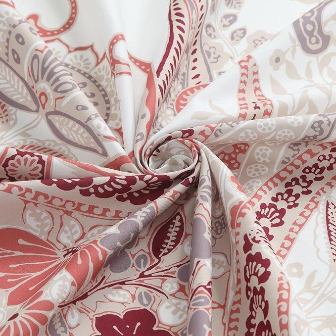 BESTRIPES Long Shower Curtain 72x78 Inch - Water-Repellent Off-White Premium Fabric with Burgundy Terracotta Taupe Paisley Floral Design - ModernBath