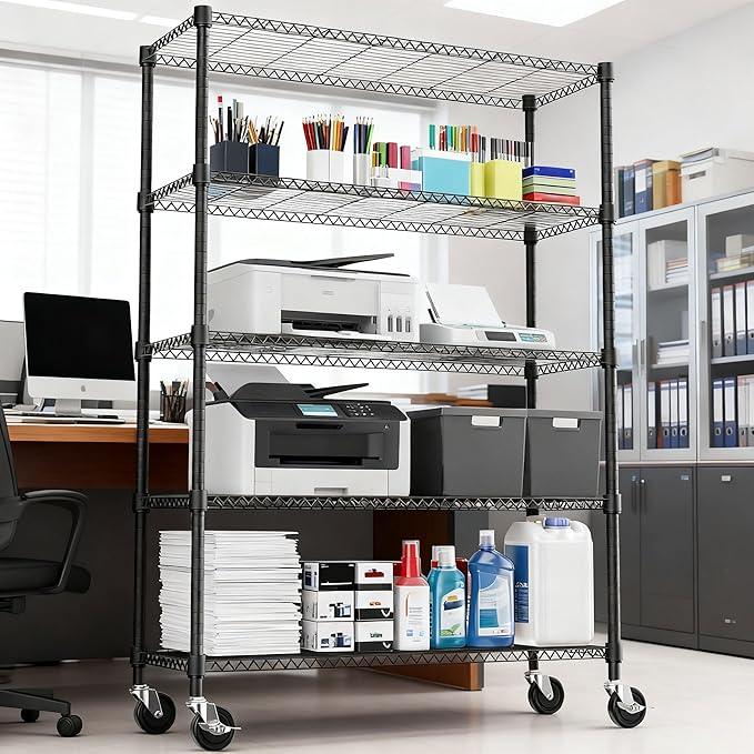 5 Tiers Shelf 1750 lbs Steel Storage Shelving Utility Shelving Unit Steel Organizer Wire Rack for Home,Kitchen,Office,Garage Black 17.7" D x 47.2" W x 76.8" H - ModernBath