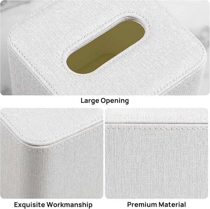 Cretkhp Square Linen Tissue Box Cover with Magnetic Closure, Modern PU Leather Tissue Box Holder for Bathroom Vanity NightStands Bedroom Office Desk, Stylish Cube Tissue Holder - ModernBath