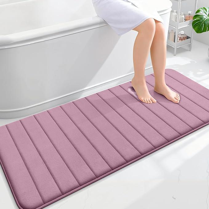 OLANLY Memory Foam Long Bathroom Rugs Runner 59x24, Super Soft Absorbent Bath Mat, Quick Dry, Machine Washable Shower Floor Rugs, Bathmat Carpet, Bathroom Home Decor Accessories, Deep Plum - ModernBath