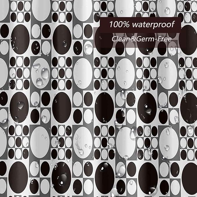 TIKABC Shower Curtain Liner, 4G PEVA Black and White Circles Shower Liner, Plastic Waterproof Shower Curtains, 72x72 inch with Grommet Holes 3 Magnetic Weights - ModernBath