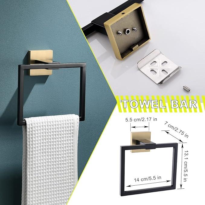 Bathroom Towel Bar Holder Sets Black and Gold 4-Piece Bathroom Hardware Set Stainless Steel Bath Accessories Kit. Wall Mounted,23.6 Inch - ModernBath