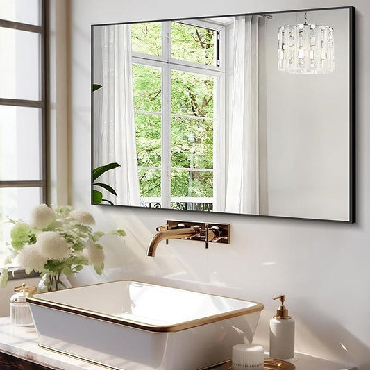 Bonverre 30x48 Inch Black Bathroom Mirror for Wall, Aluminum Frame Rectangle Rectangular Vanity Mirror, Modern Large for Bedroom, Living Room, Horizontal or Vertical - ModernBath
