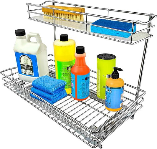 LYNK PROFESSIONAL® Pull Out Under Sink Kitchen Cabinet Organizer - 11.5 in. x 21 inch deep Drawer - Sliding Shelf Organizer for Cabinets and Undersink Storage Shelves - Lifetime Ltd. Warranty – Chrome - ModernBath
