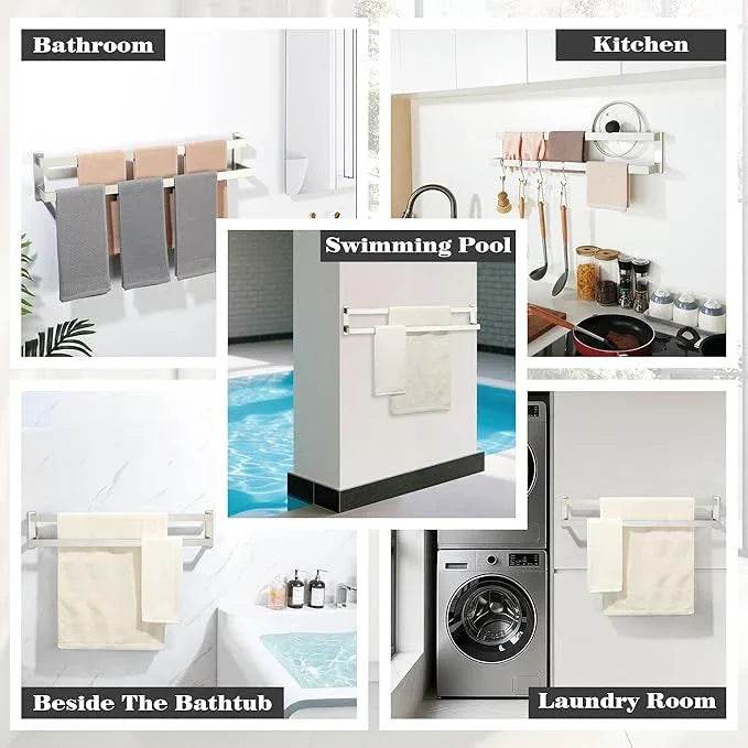 Alise 32 Inch Double Towel Bars for Bathroom Wall Mount,Brushed Nickel Towel Holder Double Towel Racks for Bathroom Lavatory,SUS304 Stainless Steel Square Towel Rail Towel Hanger for Walls - ModernBath