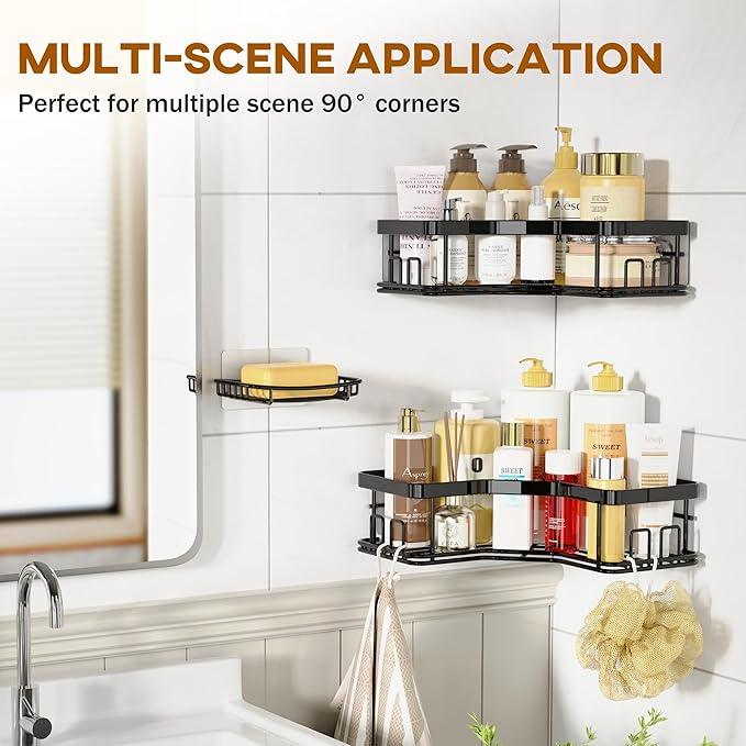 MAXIFFE 3 Pack Corner Shower Caddy with Soap Holder, Large Capacity Sturdy Easy Install No Drilling Stainless Steel Hold 40 LBS Shower Organizer Shelves Rack Storage for Family Renters Bathroom, Black - ModernBath
