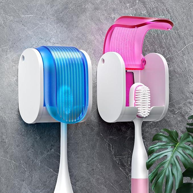 Toothbrush Holders for Bathrooms【Upgrade Single Slot Design】 Toothbrush Holder Wall Mounted with Cover Moisture-Proof and Dust-Proof Toothbrush Storage Organizer for Shower Family and Travel 2PCS - ModernBath