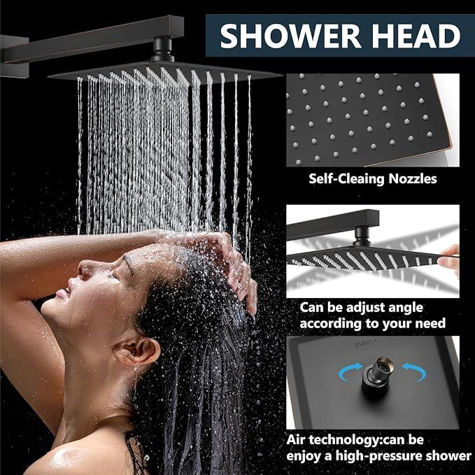 Aolemi Shower Faucet Set Rain Shower System with Handheld Spray Bathroom Shower Combo Rough-in Valve and Shower Trim Kit Included Oil Rubbed Bronze 8 Inch Wall Mount Shower Head - ModernBath